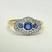 Gold Diamond and Kanshan Sapphire 25 stone ring, Art Deco style 35469
