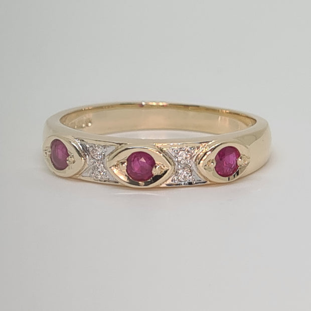9ct gold Ruby and Diamond set band ring 34869