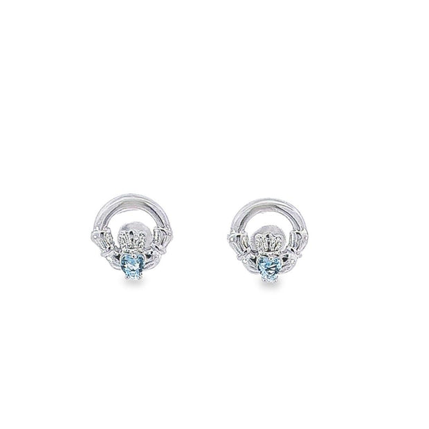 Sterling silver Claddagh March Birthstone stud earrings 36207