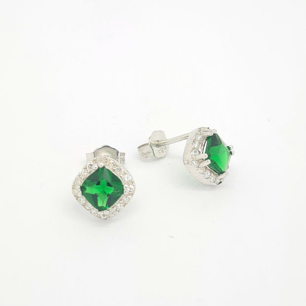 Sterling silver Emerald Green CZ set earrings 35879