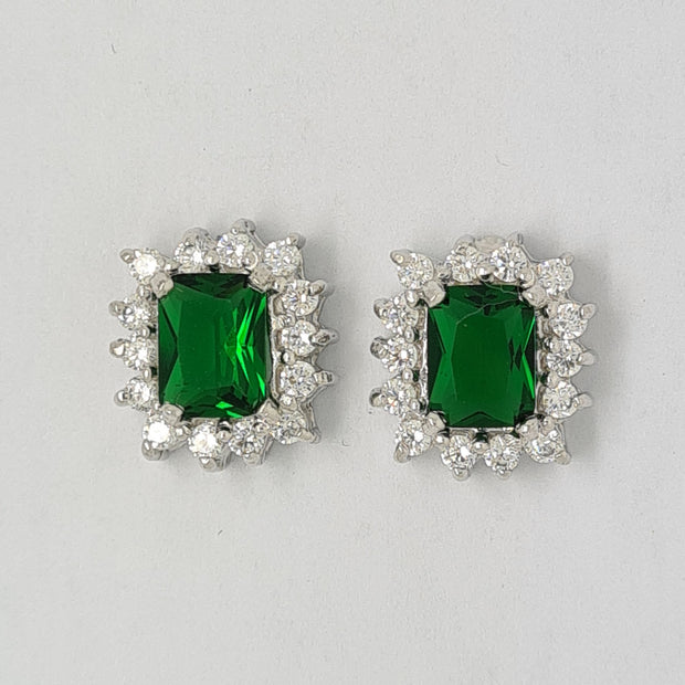 Sterling silver Emerald green CZ square cluster studs 34679