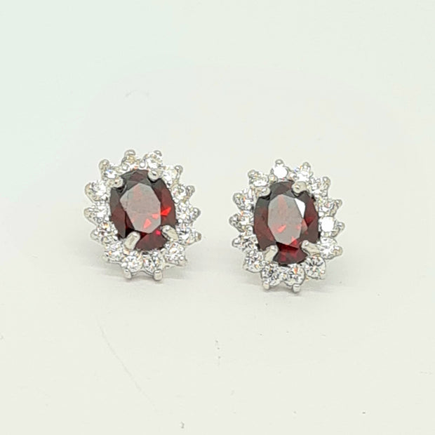 Sterling silver Garnet Red CZ set earrings 35877