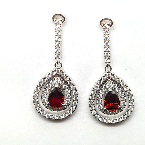 Sterling silver Ruby Red CZ earrings 35895