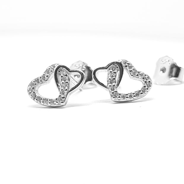 Sterling silver CZ set heart earrings 35908