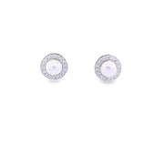 Sterling silver round studs with CZ & pearl 34657