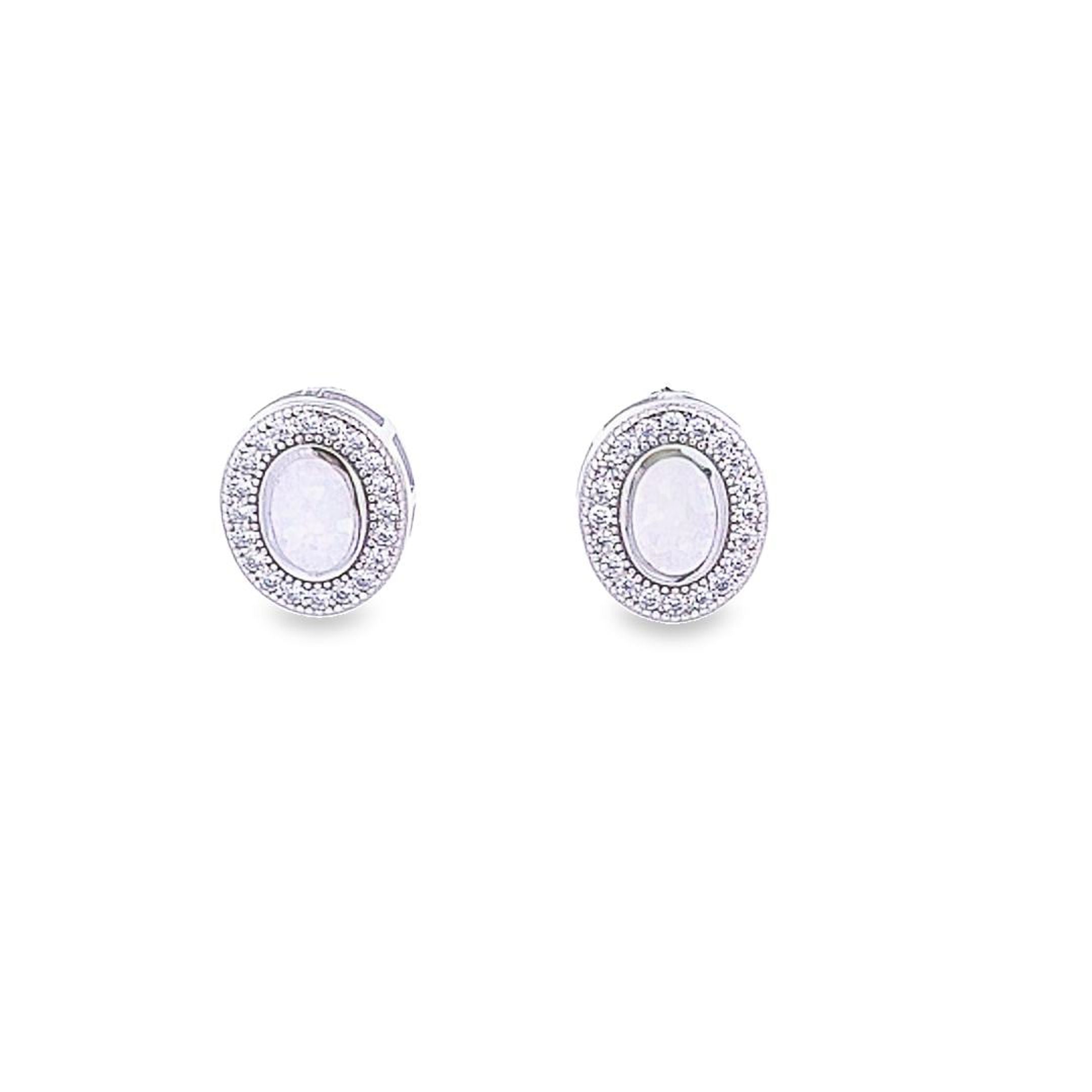 Oval cabochon created opal stud 34090 - Armin Lowe Jewellers