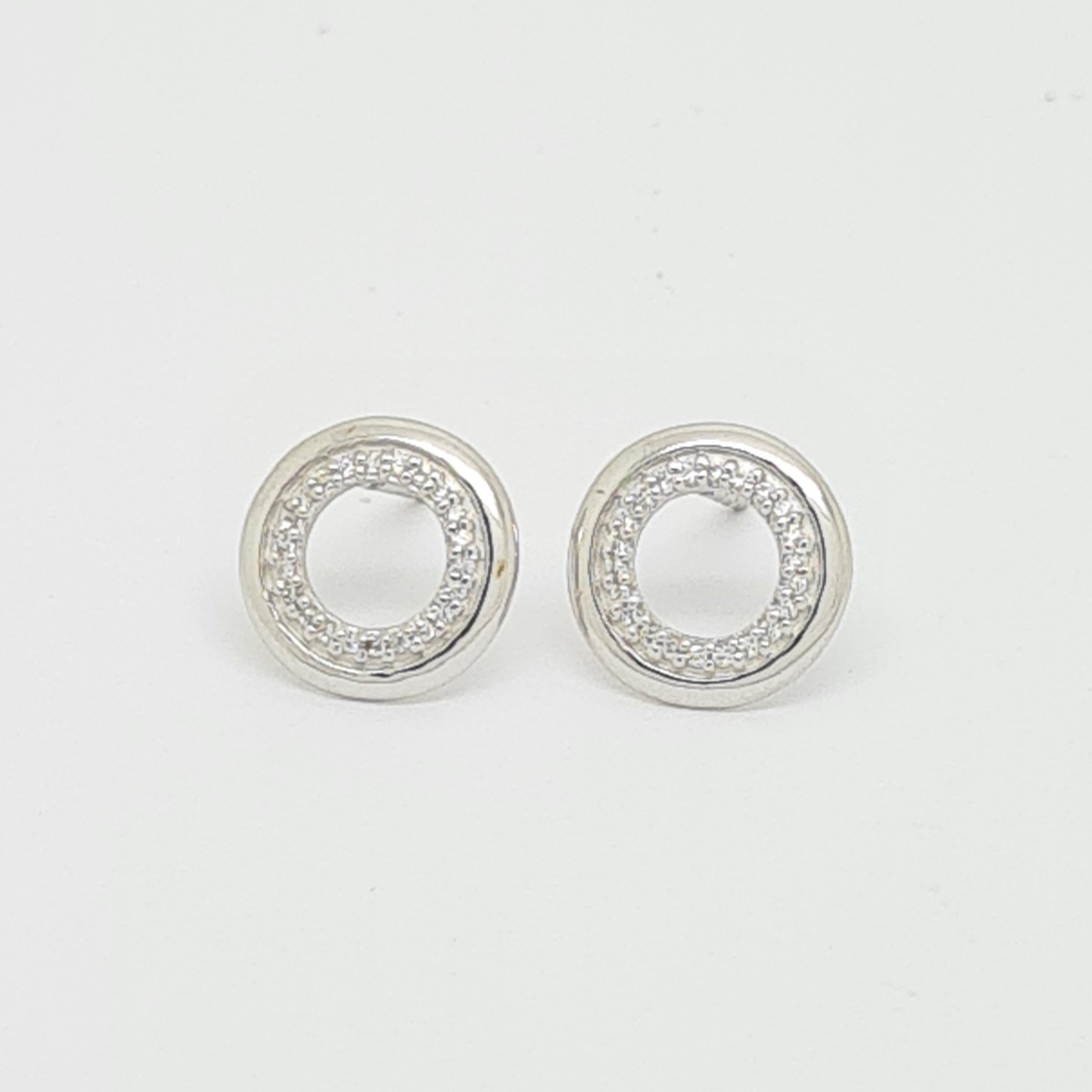 9ct white gold CZ set circle stud earrings 34645 - Armin Lowe Jewellers
