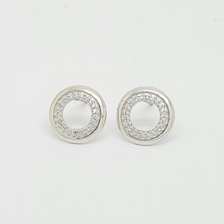 9ct white gold CZ set circle stud earrings 34645 - Armin Lowe Jewellers