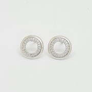 9ct white gold CZ set circle stud earrings 34645