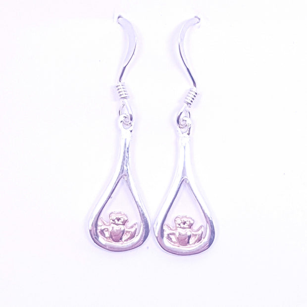 sterling silver Drop Claddagh earrings with Rose gold toned highlights 33419