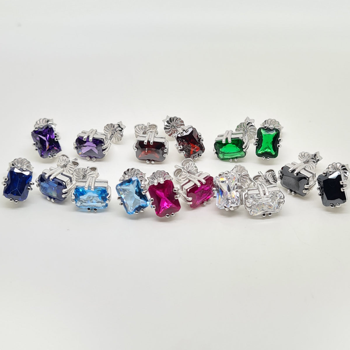 Emerald cut Blue Topaz CZ stud earring 34506 - Armin Lowe Jewellers