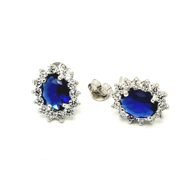 Sapphire Blue CZ cluster stud earrings 35327