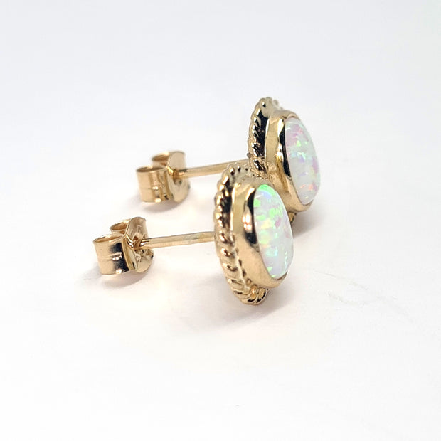 Gold Cabochon oval Opal stud earrings 35466
