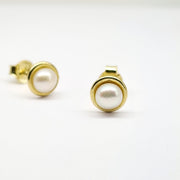9ct gold 6mm half pearl with gold surround stud earring 33568