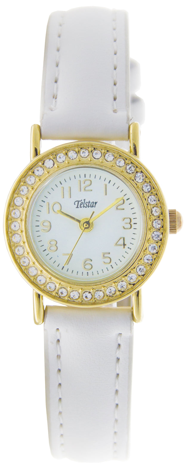 White strap girls Communion Telstar watch with crystals 13901