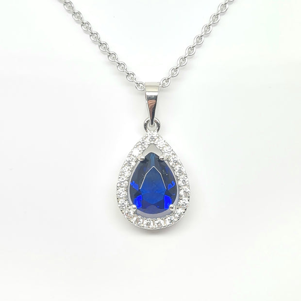 Sapphire Blue CZ Pear Drop pendant 35847