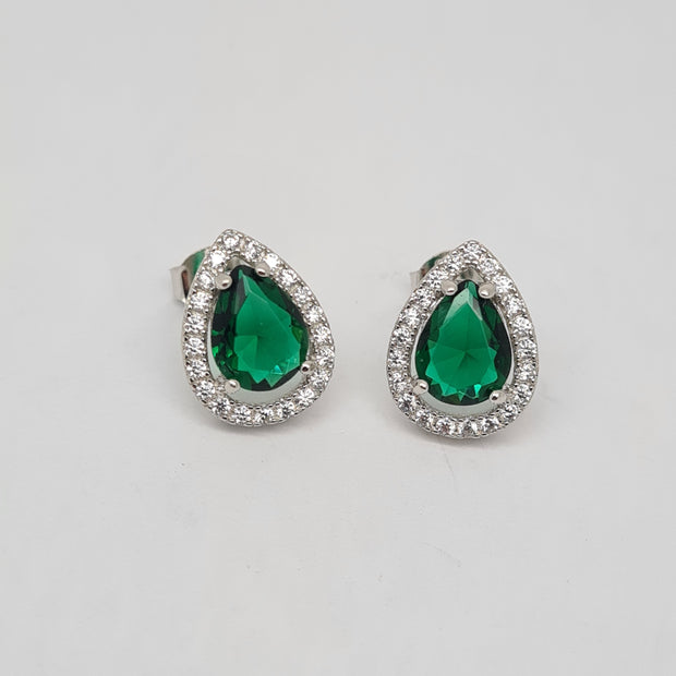 Emerald Green CZ Peardrop stud earrings 35852