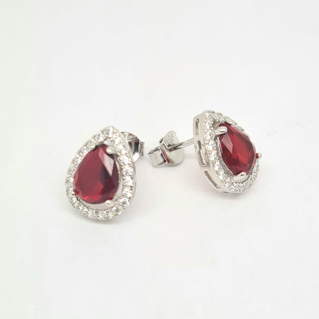 Ruby red CZ Peardrop stud earrings 35853
