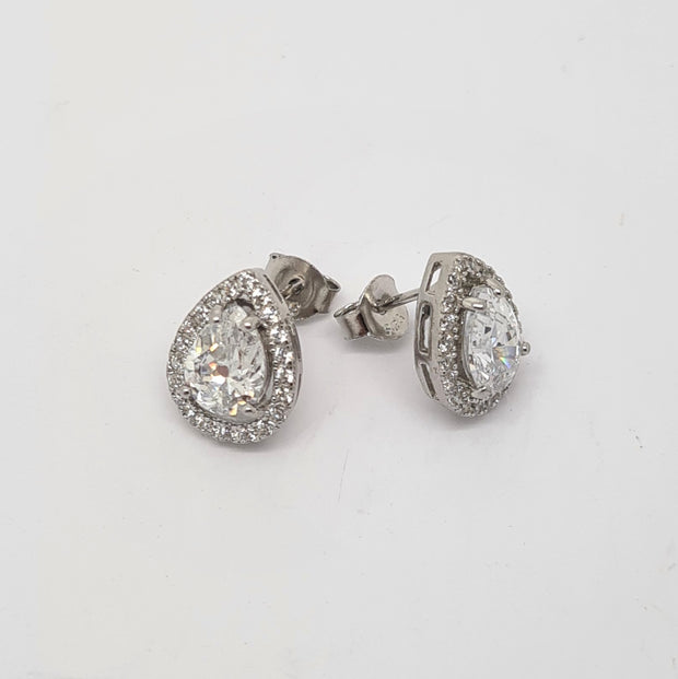 Pear drop Halo Cluster CZ stud earrings 35625