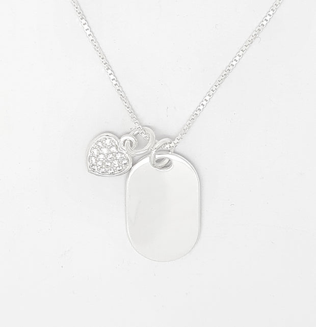 Oval tag engraveable pendant with pave set heart 35639