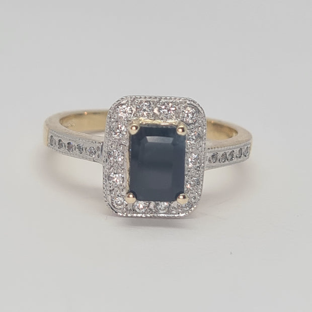 Real Sapphire & CZ Halo ring 35464