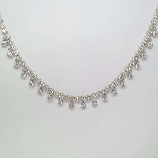 Sterling silver CZ set  necklet with drops 34775