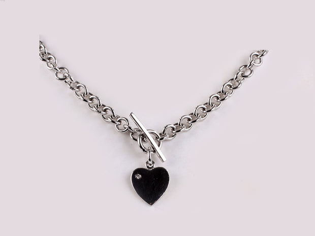 T-Bar toggle necklace with engraveable heart set with diamond 34956