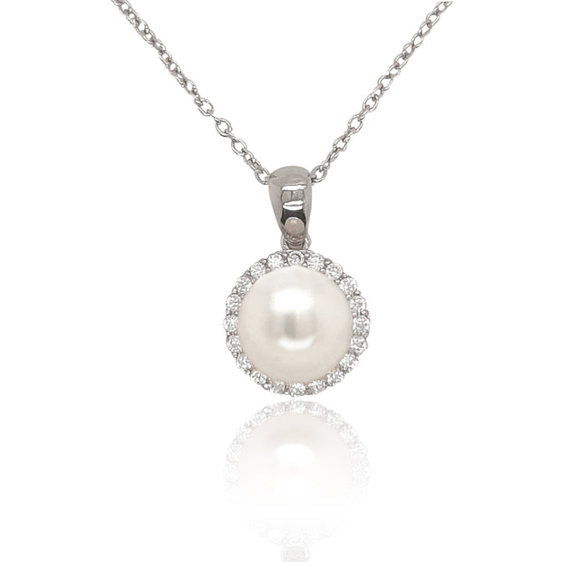 Noriko Cultured pearl and CZ Halo pendant 34983