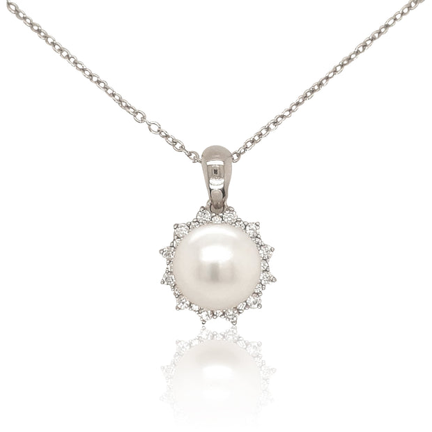 8-9mm cultured pearl & CZ cluster pendant 35416