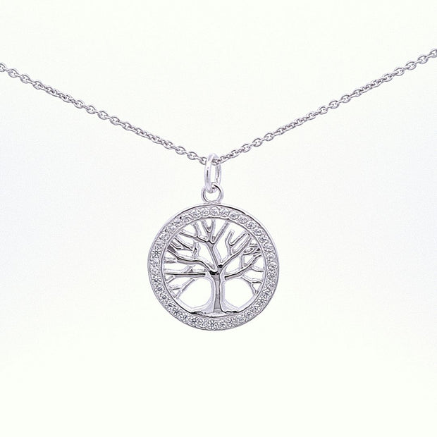 Sterling silver Tree of Life pendant CZ set 34754