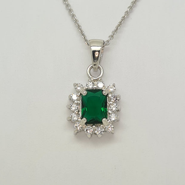 Sterling silver Emerald green CZ square cluster pendant 34678