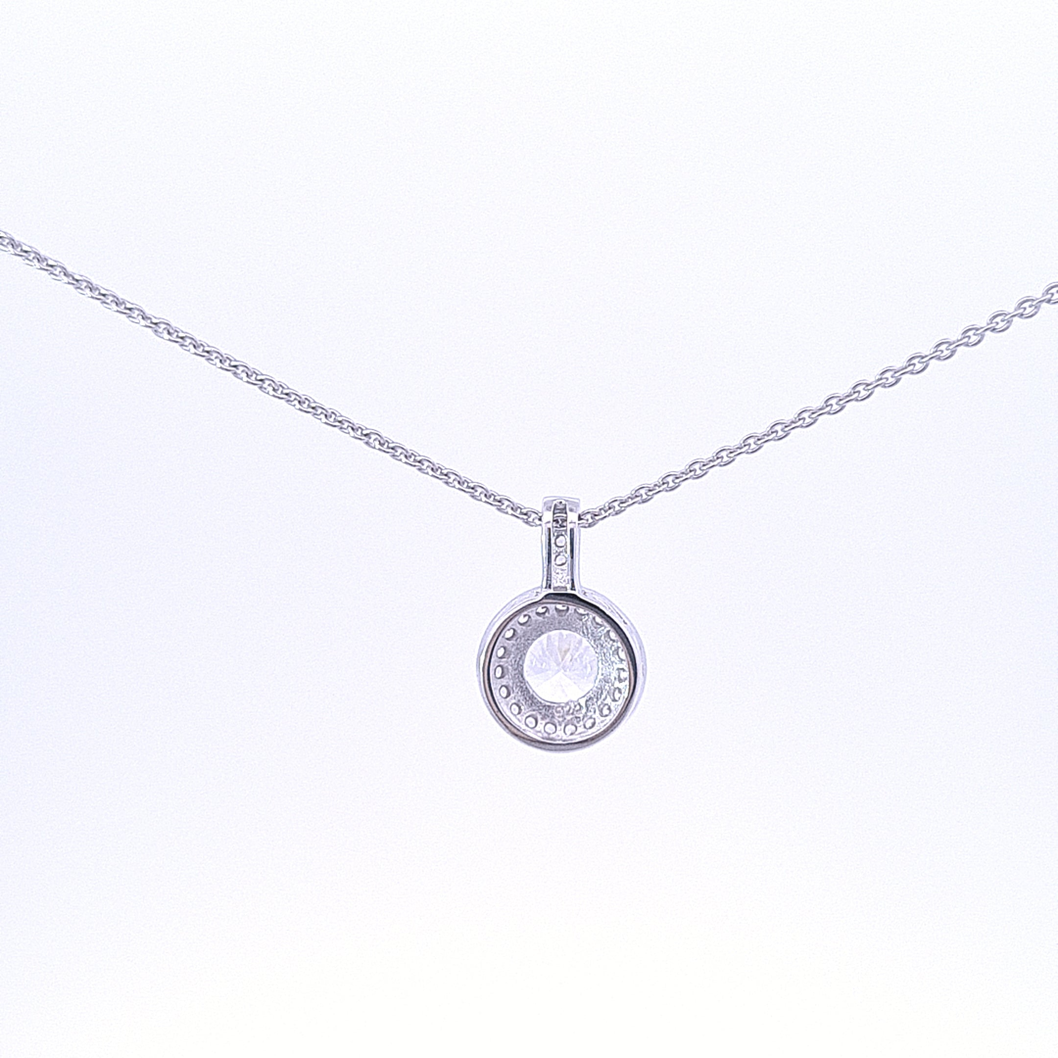 Sterling silver CZ/CZ Halo cluster pendant on 18"chain/46cm 33641 - Armin Lowe Jewellers