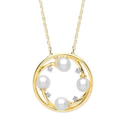 9ct gold circular pendant set with freshwater pearls and diamonds 31112