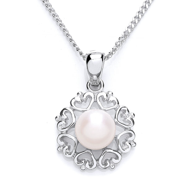 Sterling silver rhodium finished pendant set with freshwater cultured pearl, on 18"/46cm chain 31122