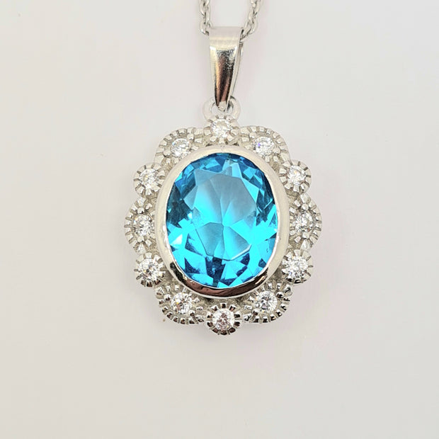 Aqua blue CZ pendant in Sterling silver 35324