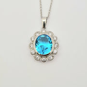 Aqua blue CZ pendant in Sterling silver 35324