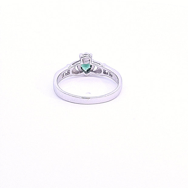 Sterling Silver ladies Claddagh ring with Green CZ Heart 36188