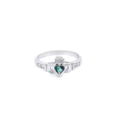 Sterling Silver ladies Claddagh ring with Green CZ Heart 36188