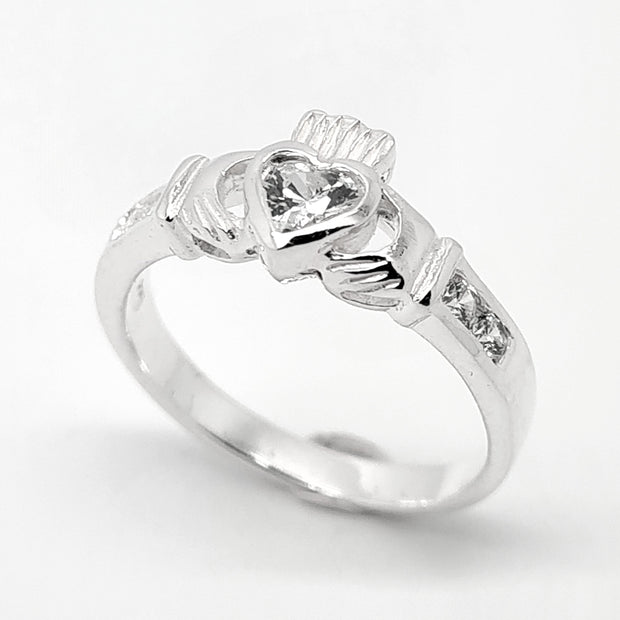 Sterling silver CZ Heart Claddagh ring 35153