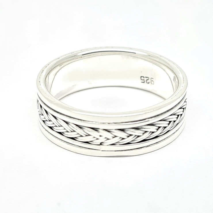 Sterling silver gents braided pattern band ring 35791