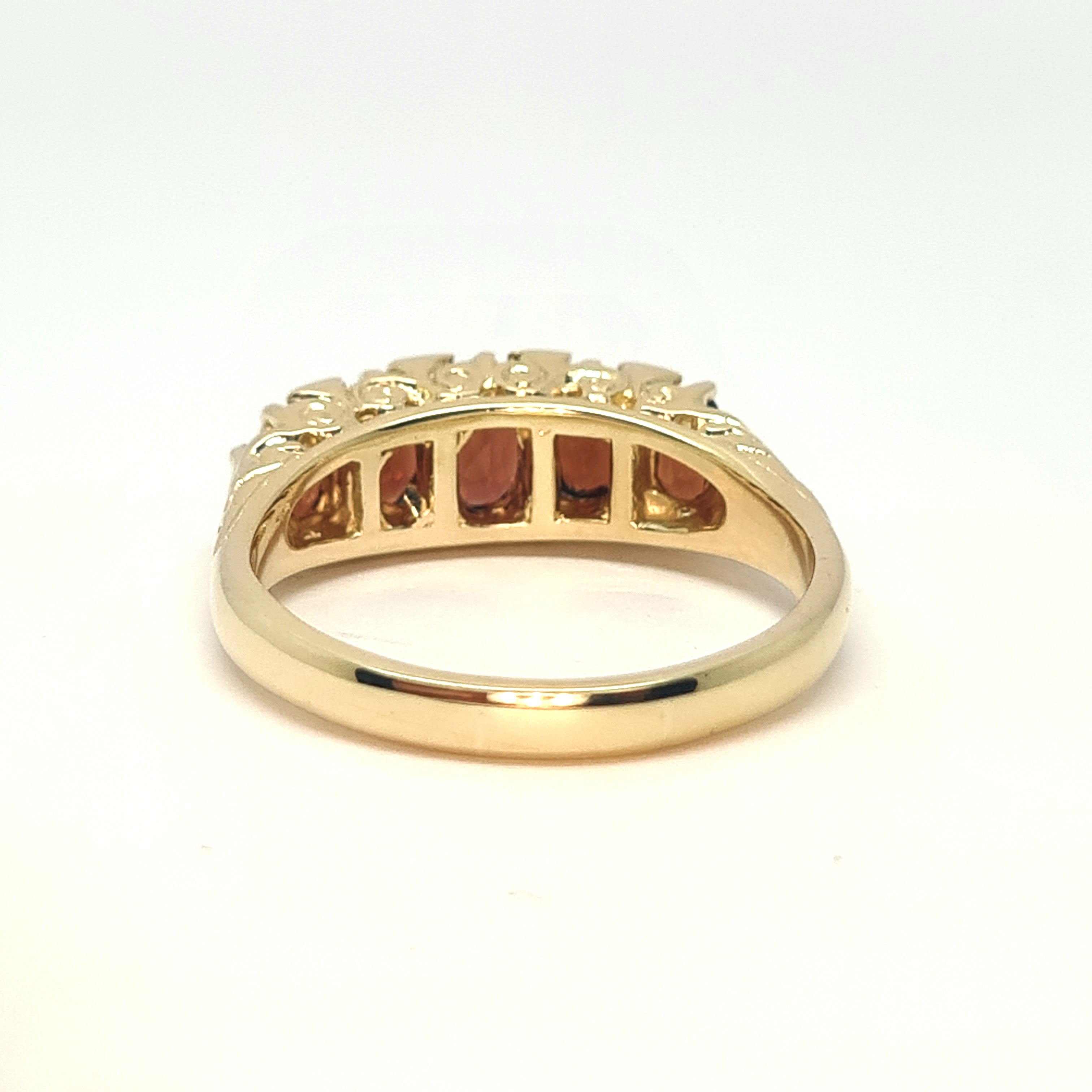 Gold carved ring with Garnets & Diamonds 35470 - Armin Lowe Jewellers