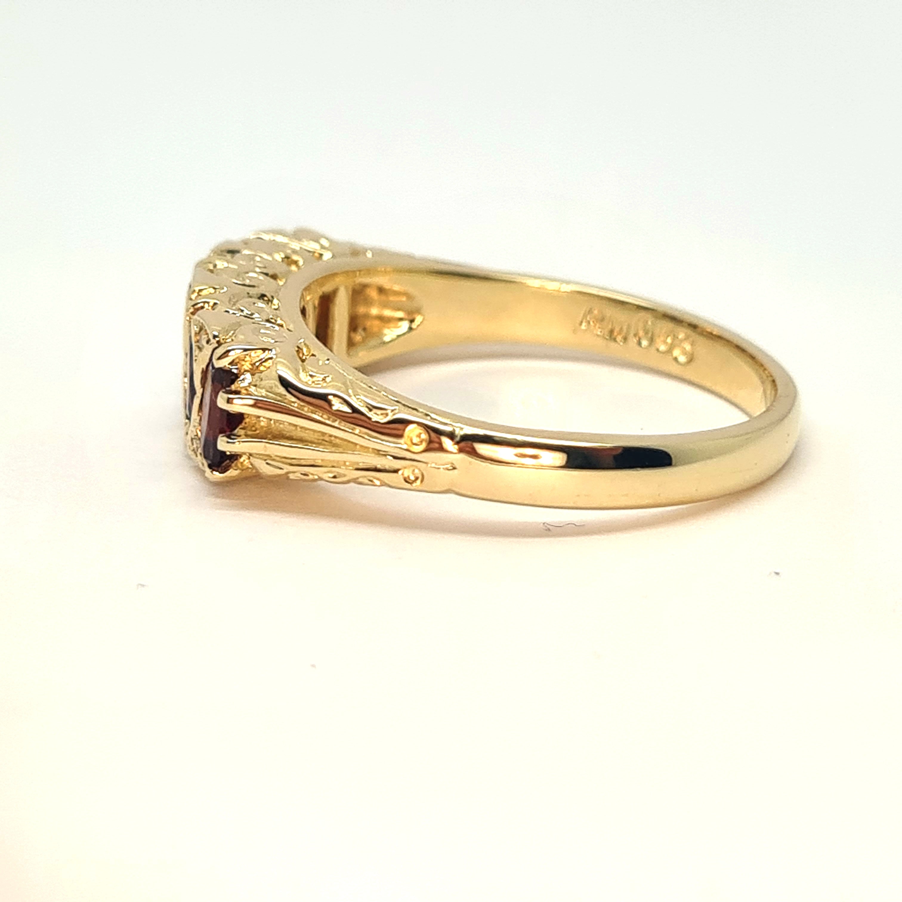 Gold carved ring with Garnets & Diamonds 35470 - Armin Lowe Jewellers