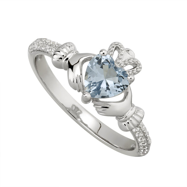 Sterling silver Claddagh birthstone ring, DECEMBER - Armin Lowe Jewellers Sligo