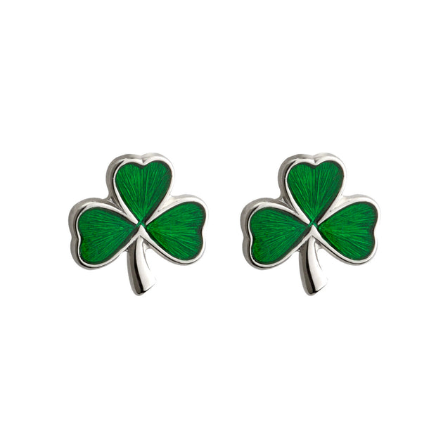 Sterling silver Shamrock studs inlaid with green enamel 25392