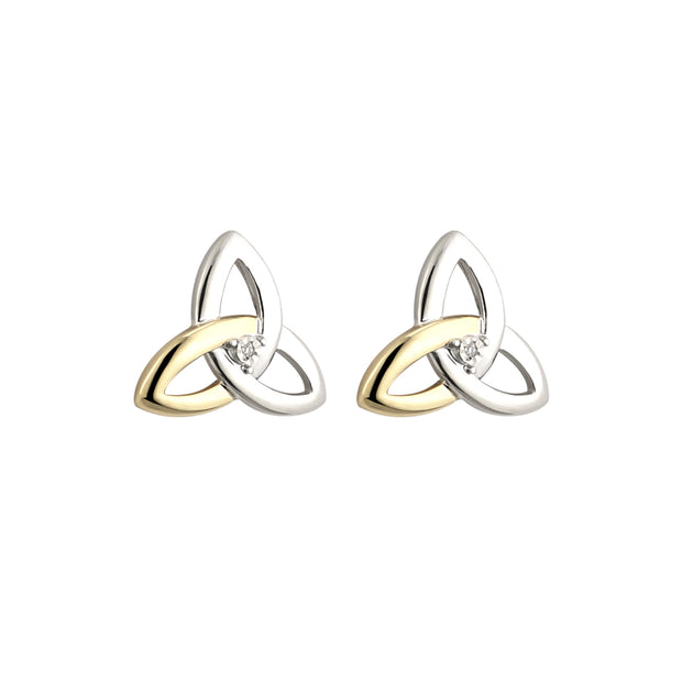 12mm, Celtic Trinity knot in sterling silver and 10ct gold with diamond set in centre stud earrings 32519