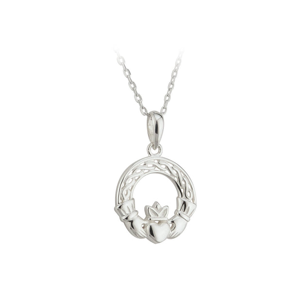 Sterling silver Claddagh celtic pendant on chain 26079
