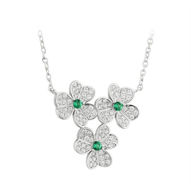 Sterling silver cubic Zirconia cluster Shamrock pendant on chain 26312