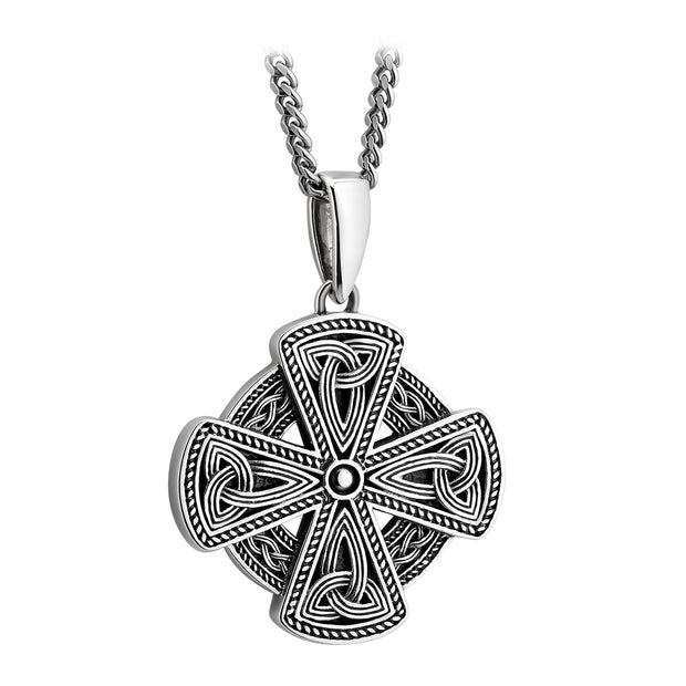 Sterling silver Celtic Man oxidised finish Celtic cross with circle of Life on 20"/51cm chain 33212