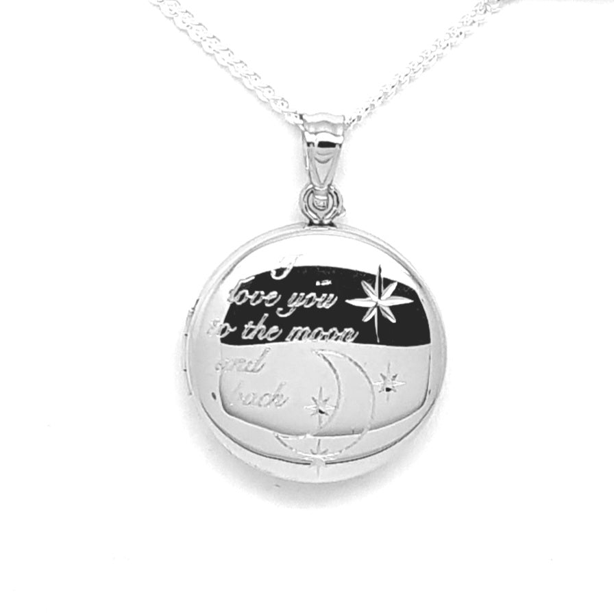Sterling silver To the moon and back locket 33576 - Armin Lowe Jewellers