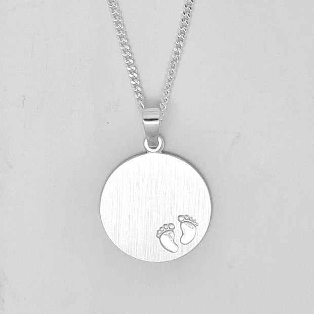 Sterling silver 16mm twin textured finish with baby feet, on 18"/46cm chain, ready to be engraved 33579